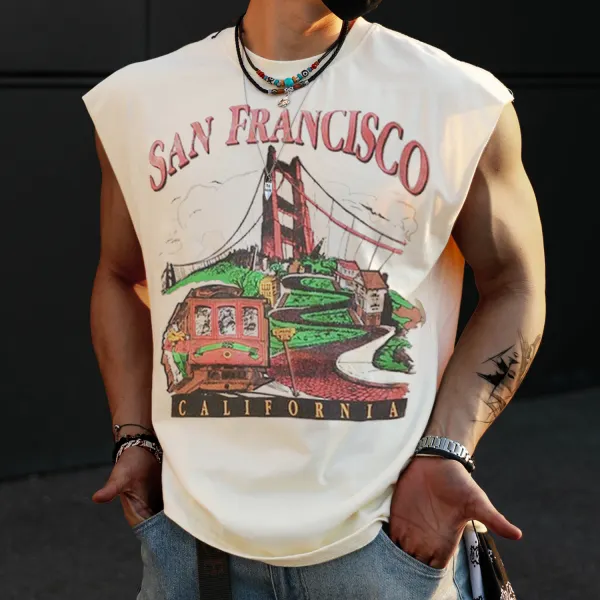 Tanktop Mit San Francisco-Print Im Retro-Stil Für Herren Übergroßes ärmelloses T-Shirt - Faciway.com 