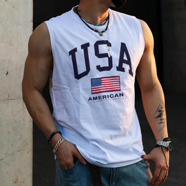Camiseta De Tirantes Para Hombre Retro De Gran Tamaño EE. UU. - Faciway.com 