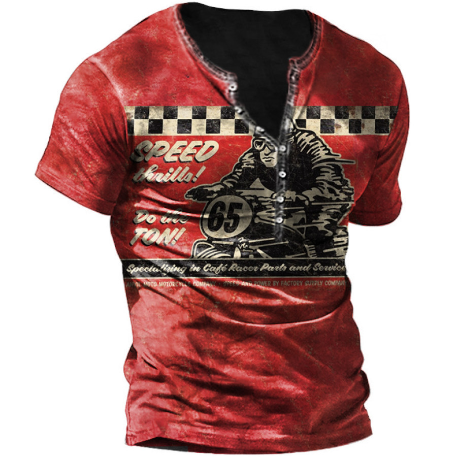 Men's Outdoor Motorcycle Championship Short Sleeve Henley Shirt