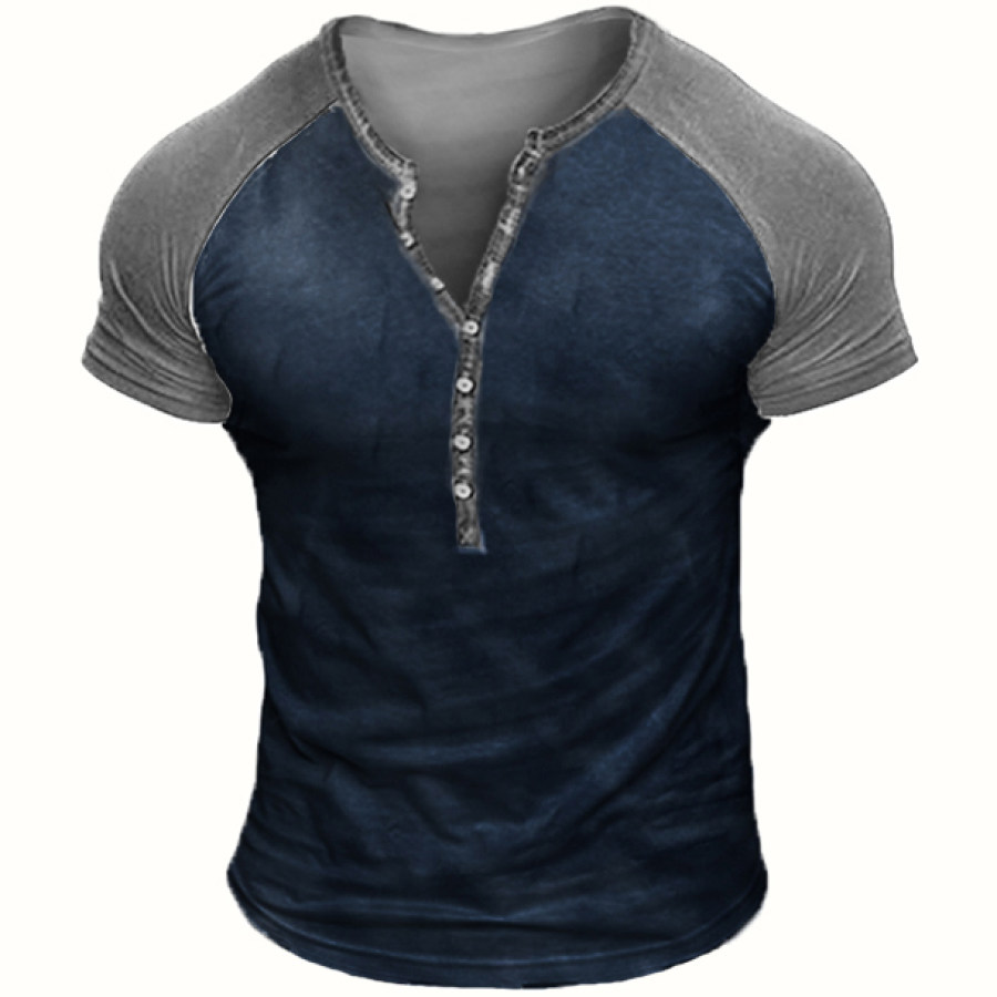

Men's Vintage Contrast Color Henley T-Shirt