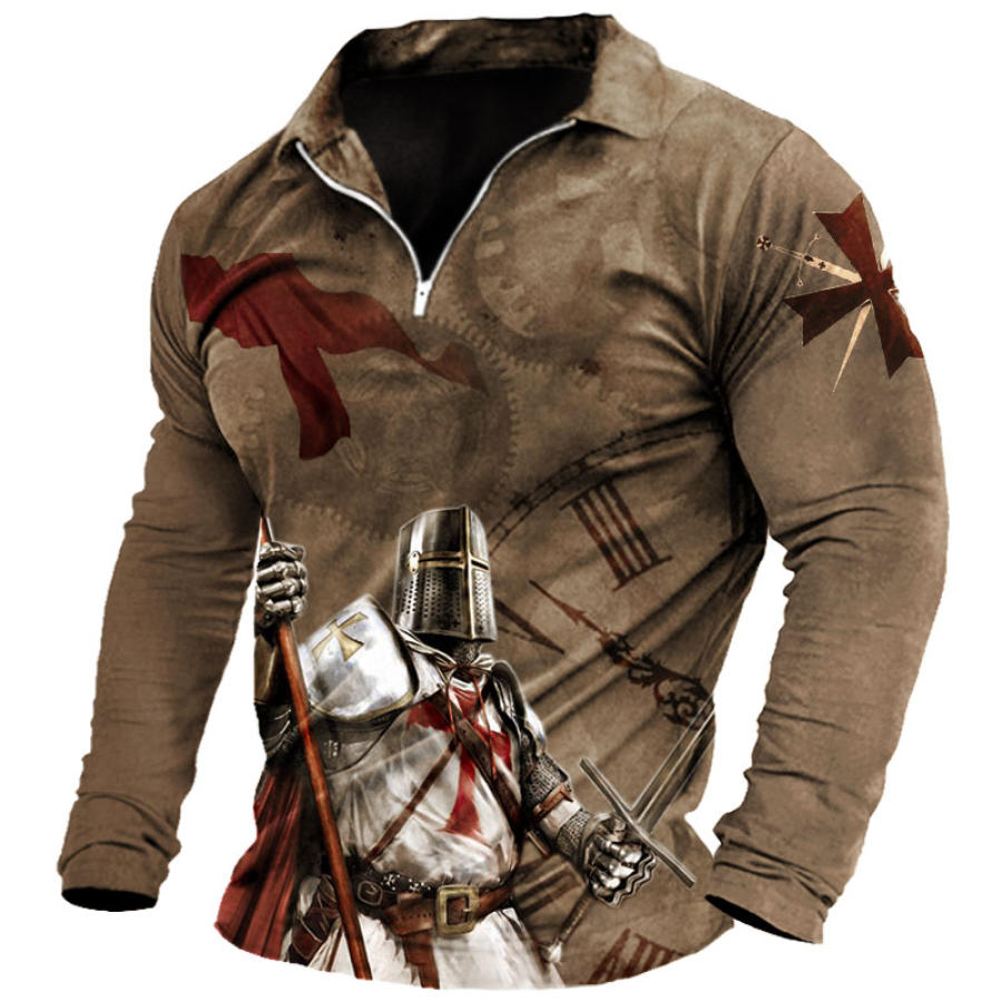 

Men's Templar Time Gear Graphic Print Long Sleeve Polo Shirt