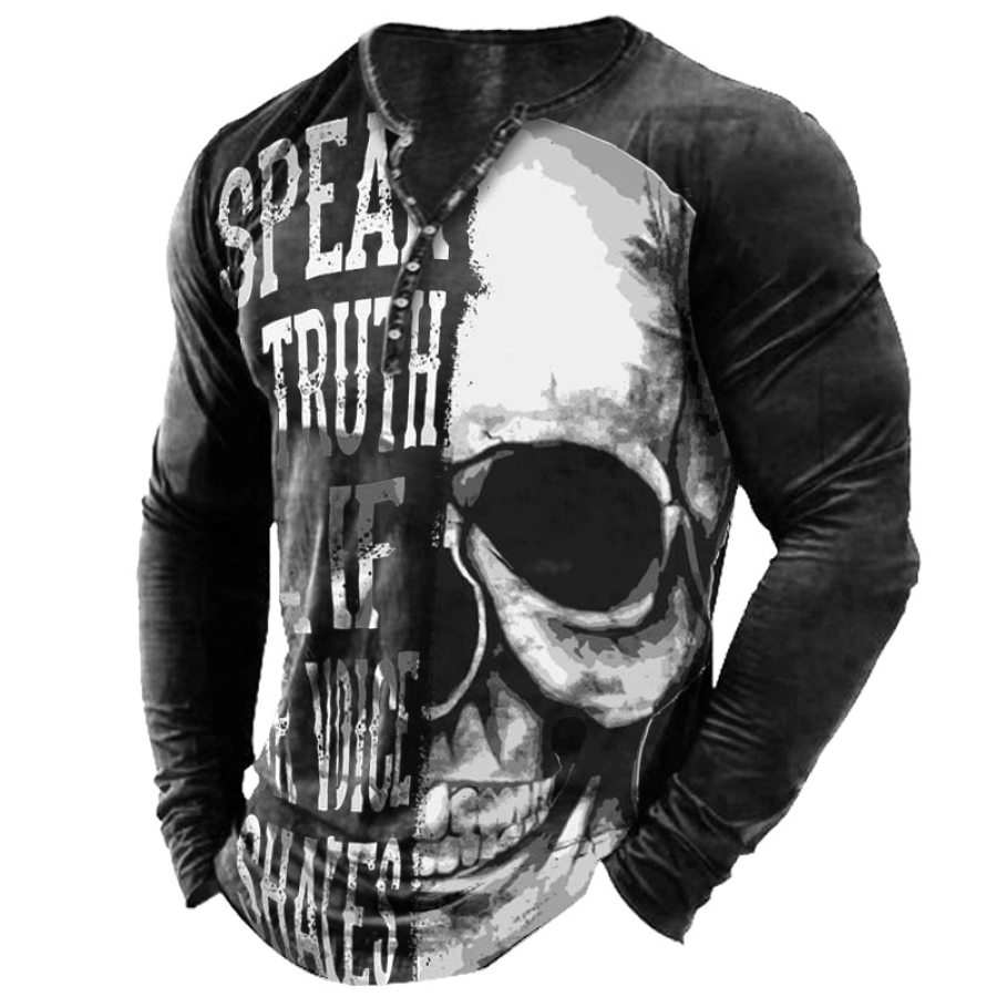 

Speak The Truth Even If Your Voice Shakes Men's Halloween Skull Print Long Sleeve Henry T-Shirt