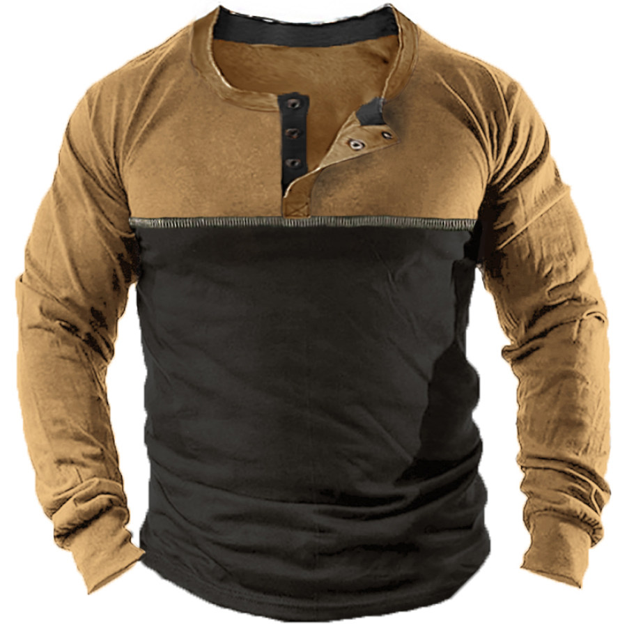 

Men's Outdoor Splicing Contrast Color Long Sleeve Henley Shirt