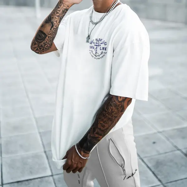 Men's Street Style Casual 'SEA LIFE' Print T-Shirt - Faciway.com 