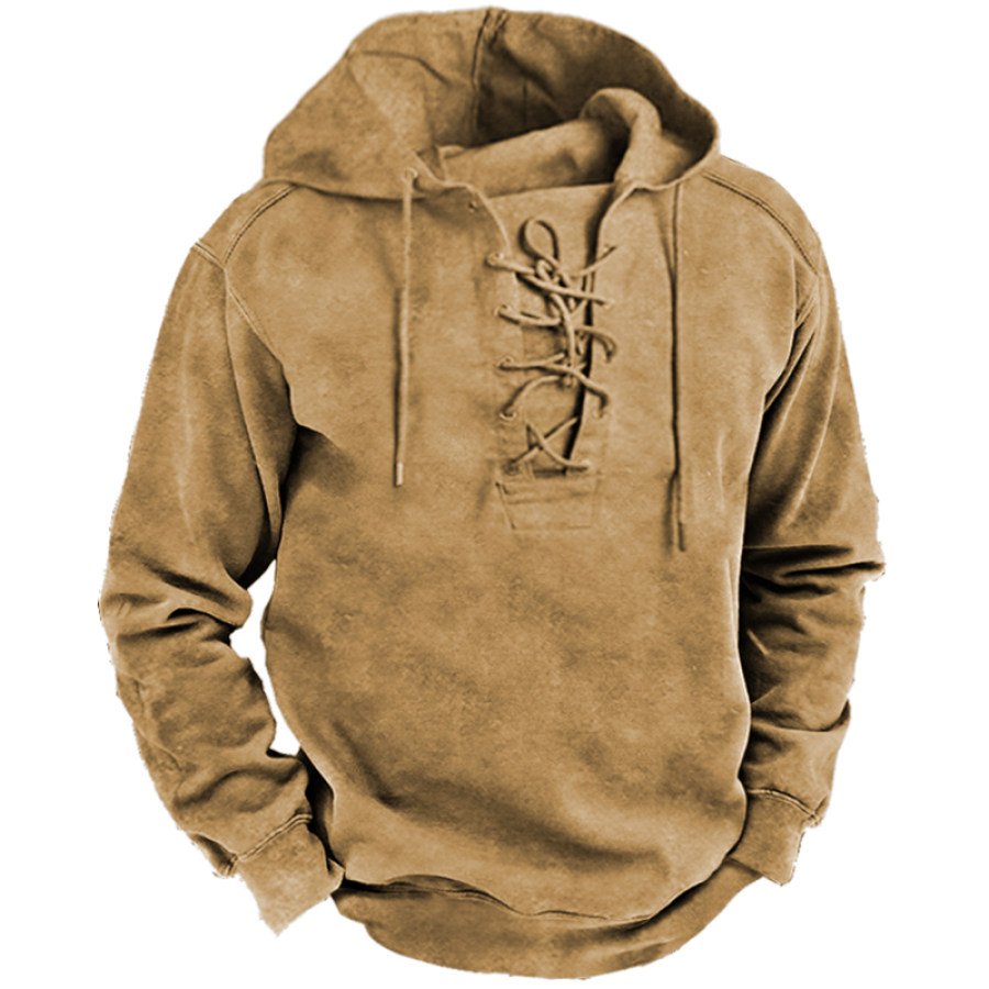 

Men's Outdoor Vintage Lace-Up Hooded Long Sleeve Sweatshirt
