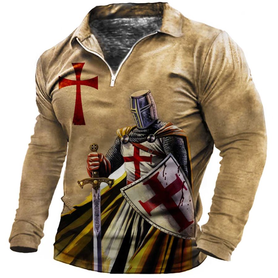 

Men's Outdoor Knights Templar Cross Zip Polo Long Sleeve T-Shirt