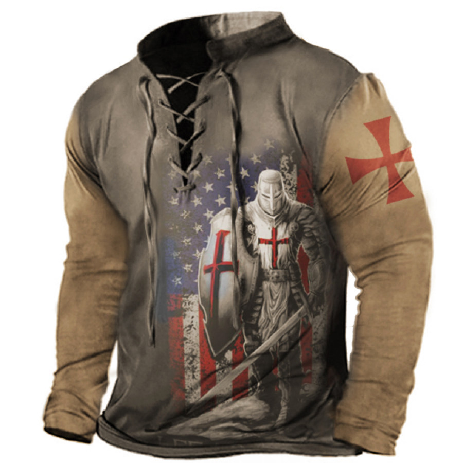 

Men's Vintage Templar Print Tactics Drawstring T-Shirt