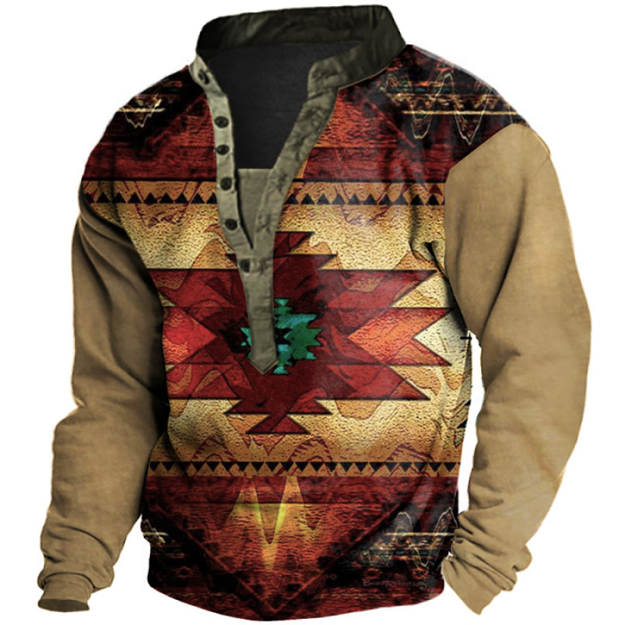 

Men's Ethnic Print Henley Collar Sweatshirt