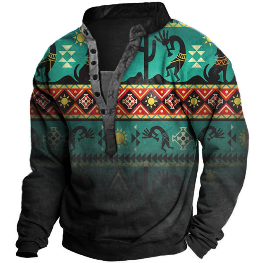

Men's Outdoor Vintage Western Aztec Henley Collar Sweatshirt