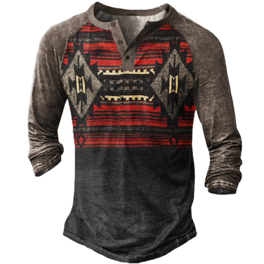 

Men's Retro Ethnic Henley Collar Tactical T-Shirt