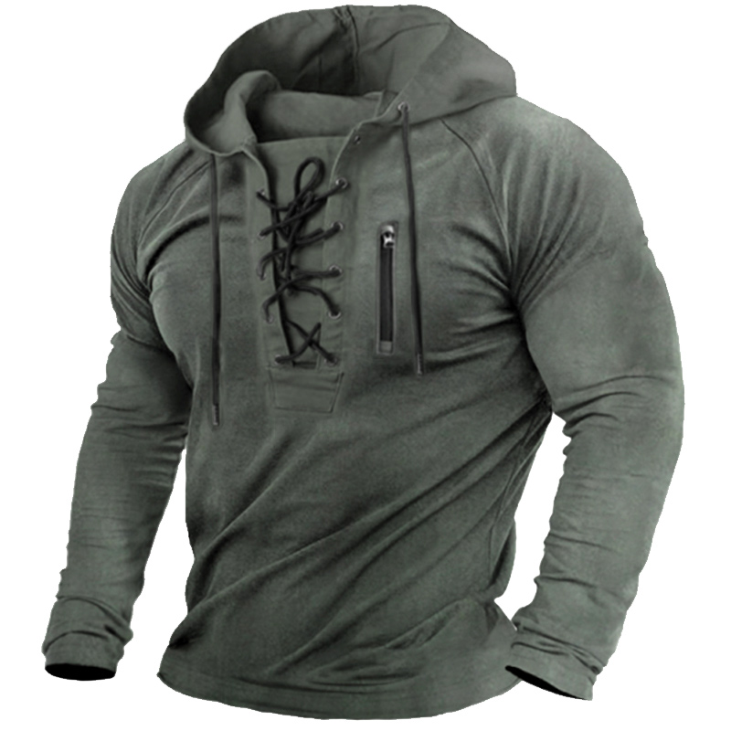 Men's Outdoor Special Training Tactical Lace-Up Hooded T-Shirt