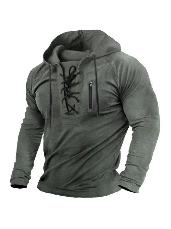 Men's Outdoor Special Training Tactical Lace-Up Hooded T-Shirt