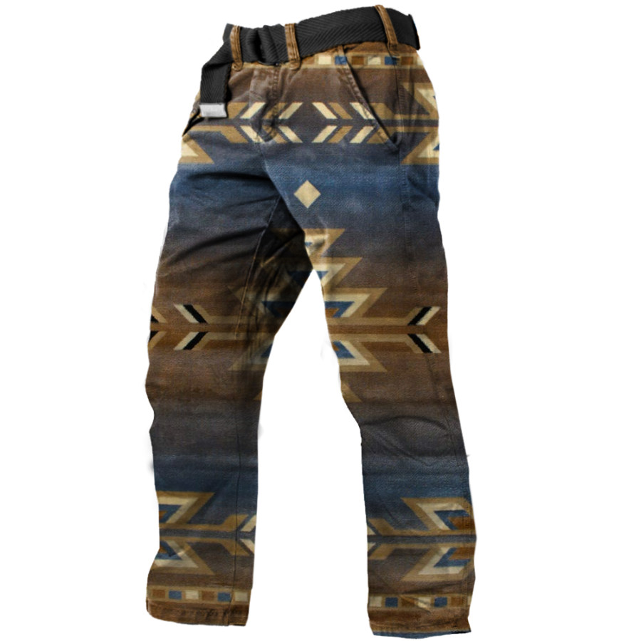 

Men's Vintage Ethnic Print Pocket Pants