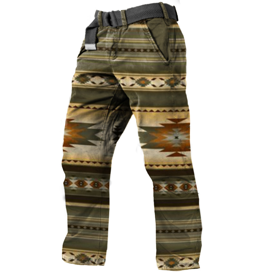 

Men's Vintage Ethnic Print Pocket Pants