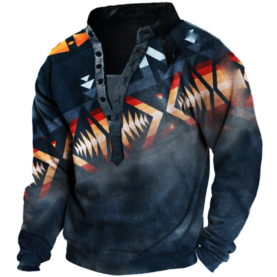 

Men's Ethnic Print Henley Collar Sweatshirt