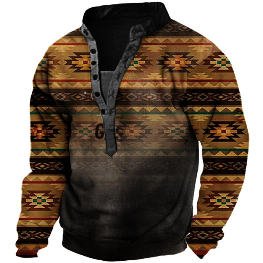 

Men's Ethnic Print Henley Collar Sweatshirt