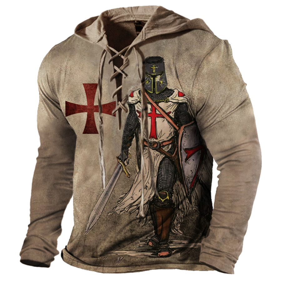 

Men's Vintage Templar Cross Hoodied T-Shirt