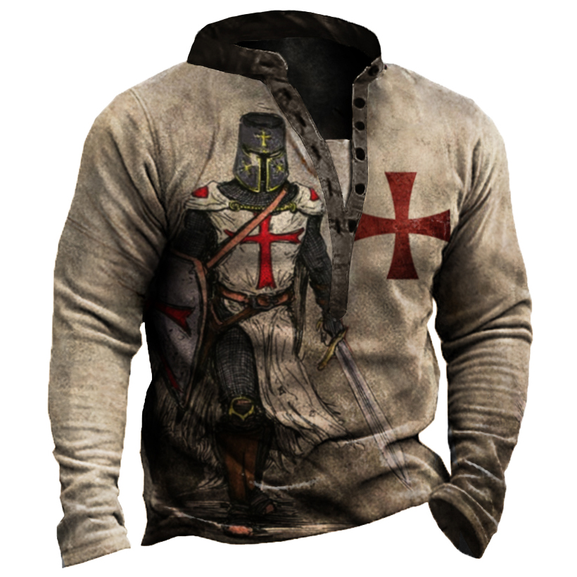 Men's Outdoor Templar Cross Fleece Henry Collar Tactical Sweatshirt