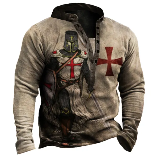 Men's Outdoor Templar Cross Fleece Henry Collar Tactical Sweatshirt - Mosaicnew.com 
