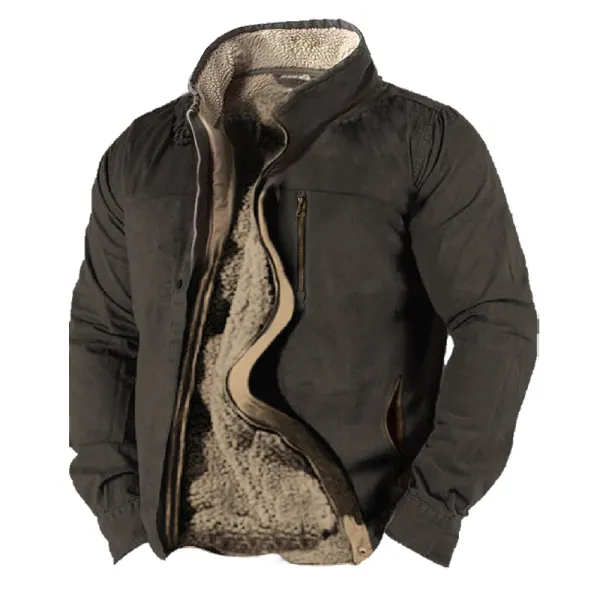 Men's Vintage Thick Stand Collar Pocket Tactical Jacket - Salolist.com 