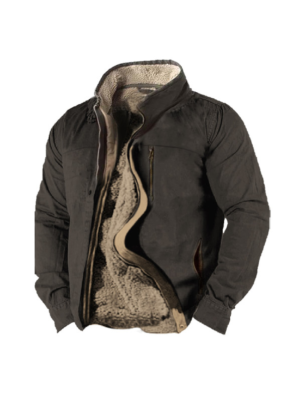 Men's Vintage Thick Stand Collar Pocket Tactical Jacket