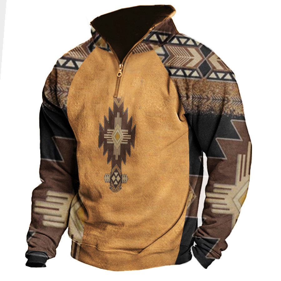 

Men's Vintage Print Half Cardigan Sweatshirt