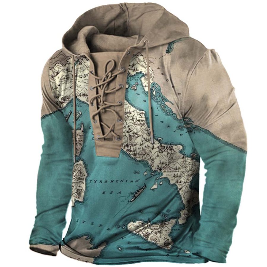 

Men's Outdoor Italy Map Lace-Up Hooded T-Shirt