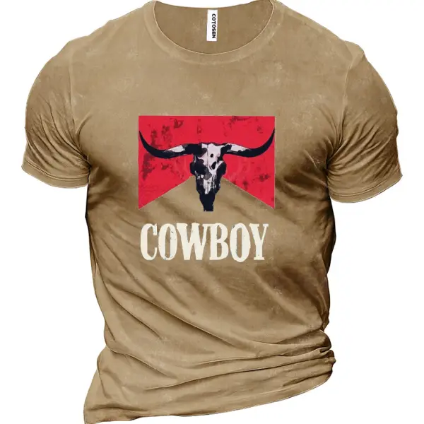 Cowboy Men's Cotton Short Sleeve T-Shirt - Nikiluwa.com 