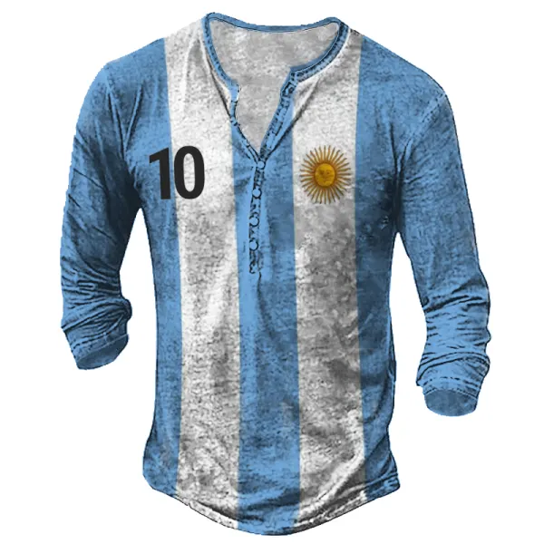 Men's 2022 World Cup Argentina Flag Football Henley Collar Top - Sanhive.com 
