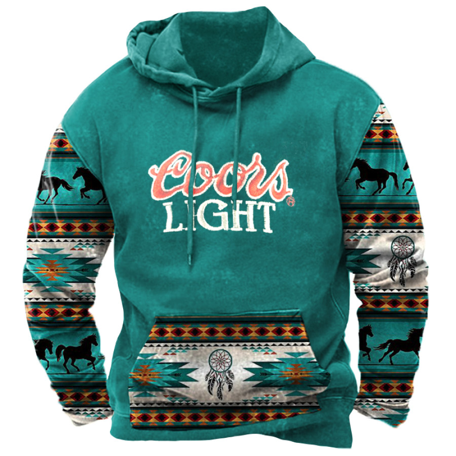 

Men's Ethnic Geometric Print Casual Hooded Pocket Sweatshirt