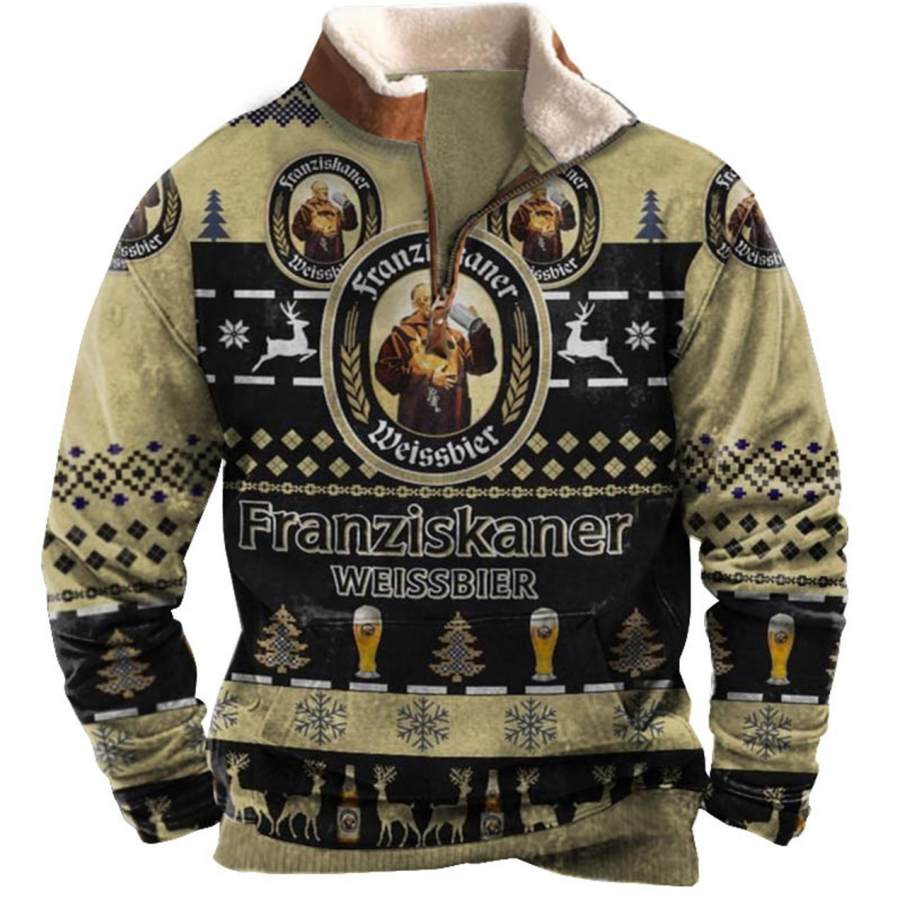 

Herren Sweatshirt Viertelreißverschluss Franziskaner Ugly Christmas Plüschkragen Vintage Daily Tops