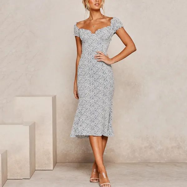 puff sleeves floral print midi dress - Leanarea.chimpone.com 