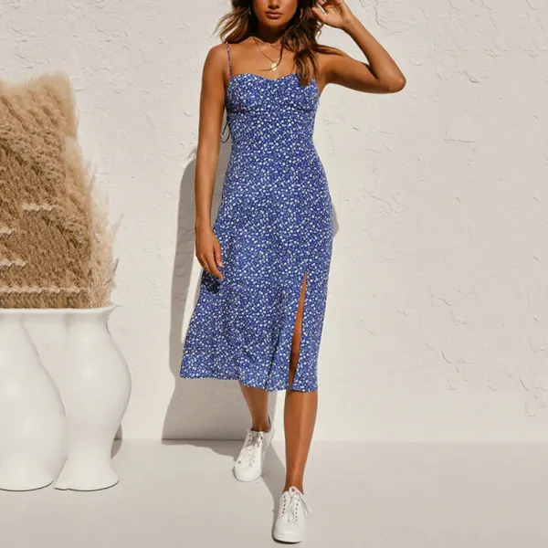 Sweetheart Neck Floral Print Midi Dress - Leanarea.chimpone.com 