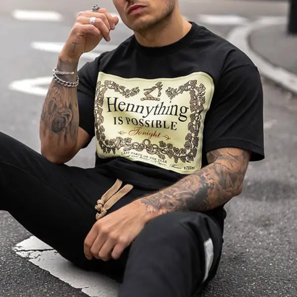 Round Neck Short Sleeve Letters T-shirt - Leanarea.chimpone.com 