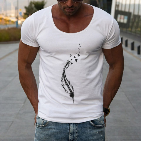 Feather Printed Short Sleeve Fashion T shirt