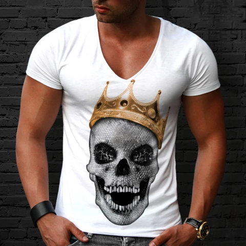 Crown Skull V Neck T shirt