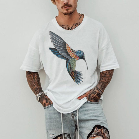 Bird Printed Loose Mens T shirt