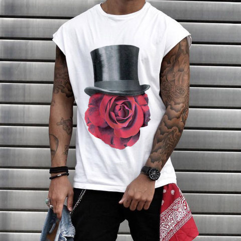 Hat Rose Cotton Mens T shirt