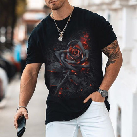 Fire Rose Printed Mens T shirt