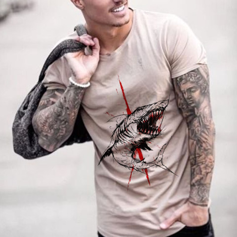 New round neck print short sleeve casual T shirt