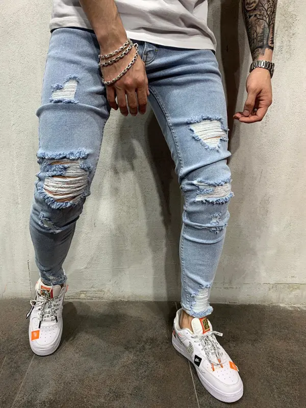 Men's casual fashion ripped slim fit jeans TT230 - Inkshe.com 