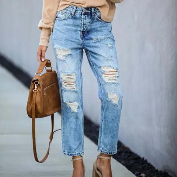Ladies casual ripped straight jeans - Leanarea.chimpone.com 