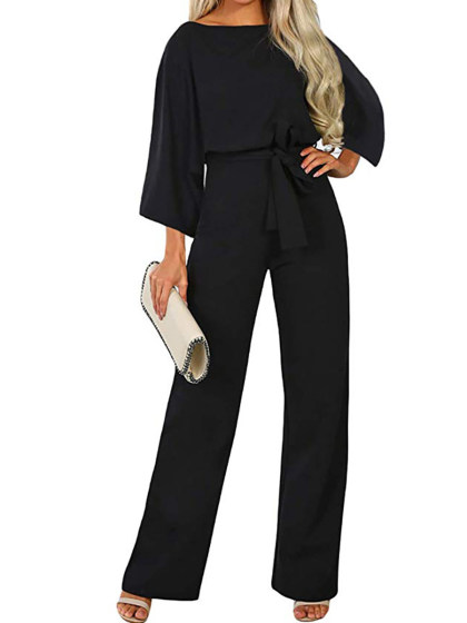 Fashion lace up long sleeve casual jumpsuit