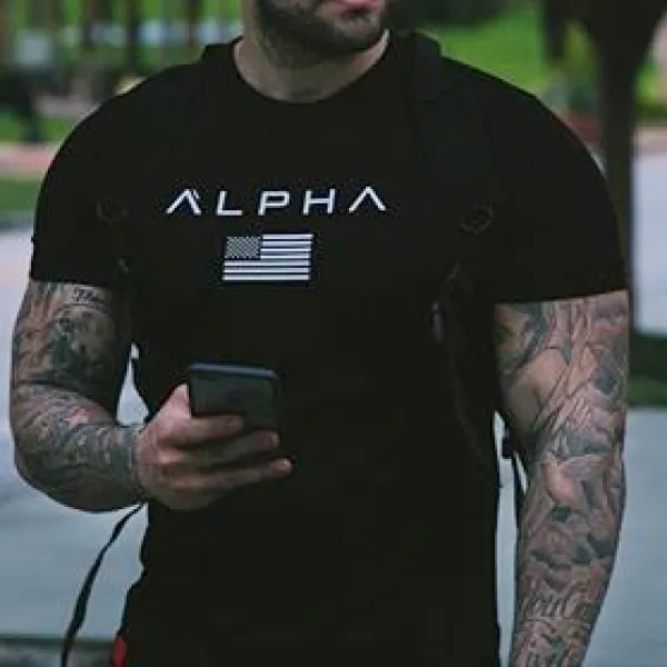 ALPHA FLAG ATHLETI-FIT T-shirt-black - Styletaken.chimpone.com 