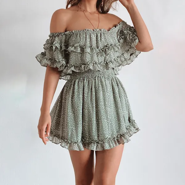 Price Ruffled Loose Print Mini Dress - Leanarea.chimpone.com 