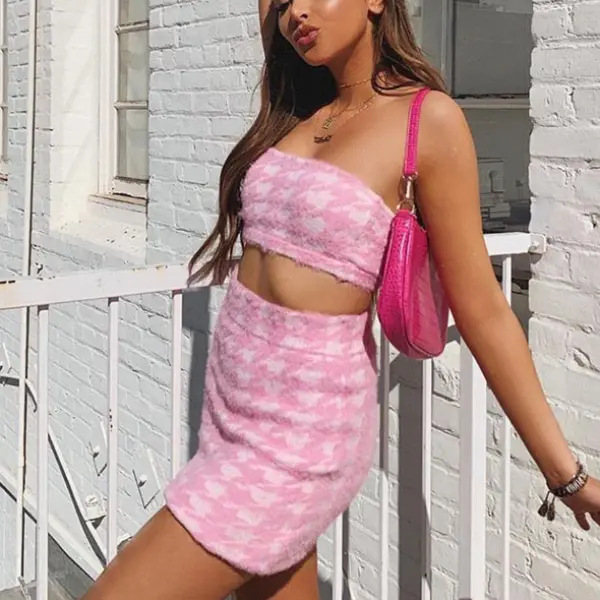 One-shoulder tube top high waist bag hip skirt casual suit - Leanarea.chimpone.com 
