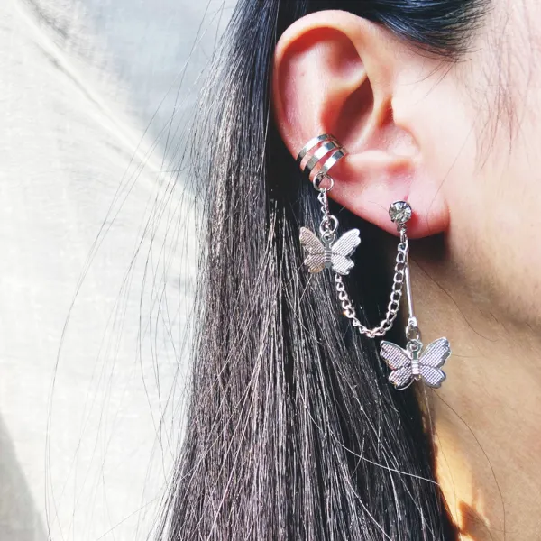 Creative retro minimalist wild silver butterfly metal ear clip - Leanarea.chimpone.com 