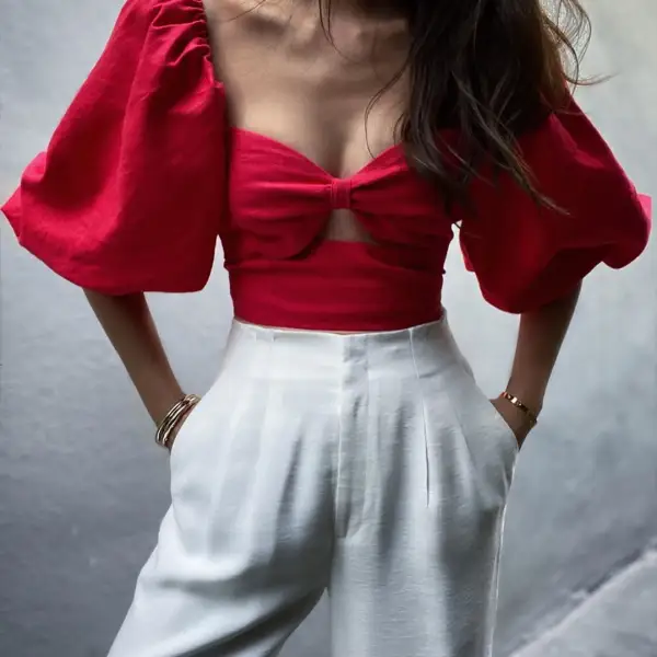 Sexy square neck bubble sleeves blouse - Leanarea.chimpone.com 