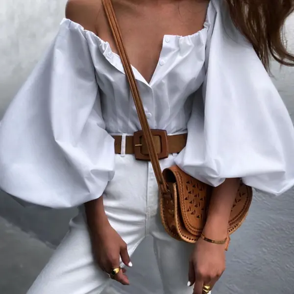 Casual long - sleeved plain blouse - Leanarea.chimpone.com 