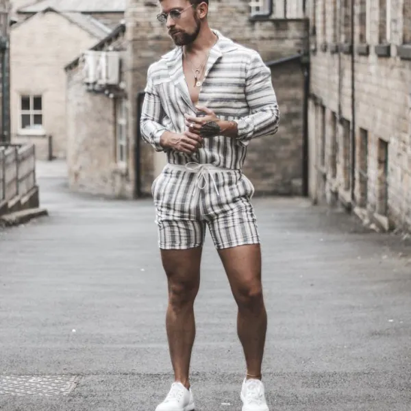 Men's Casual Printed Short Sleeve Shirt Set - Leanarea.chimpone.com 